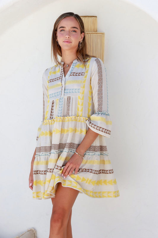 Mediterranean Dress - Yellow & Blue