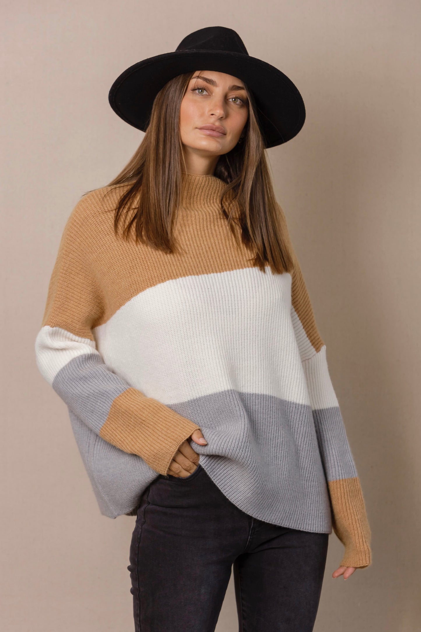 Candice Colour Block Mock Neck Knit